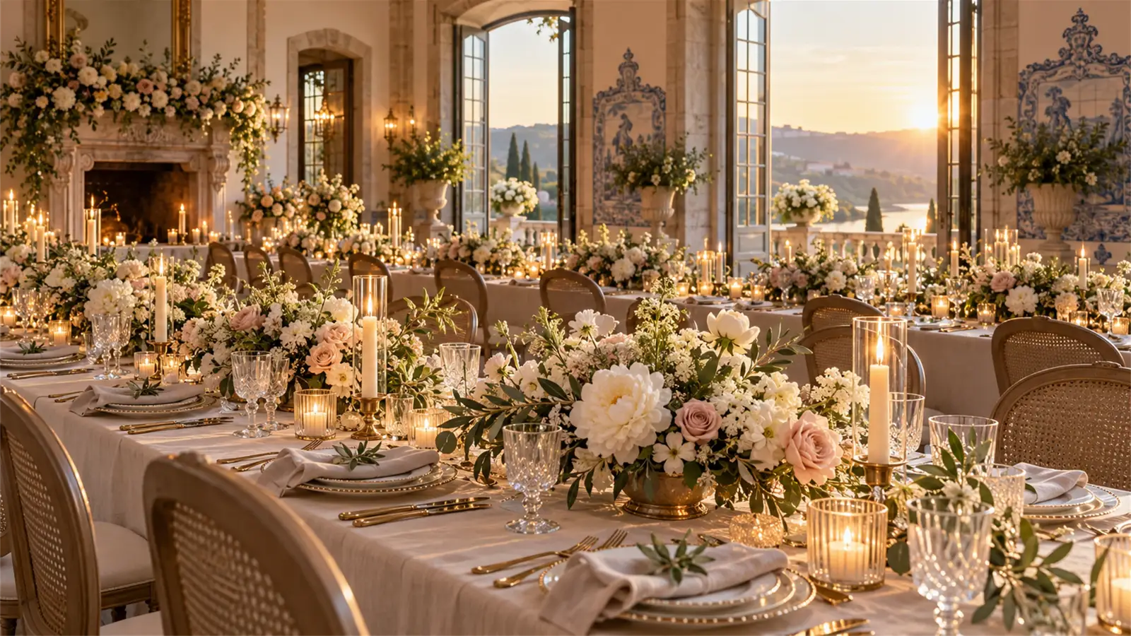 Espaço de receção decorado com flores